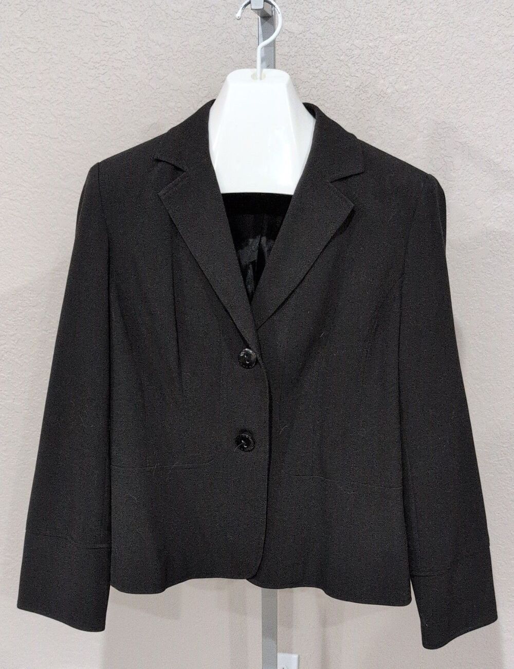 Requirements Womens Dark Black Lined 2 Button Blazer Suit Jacket 14 Stretch